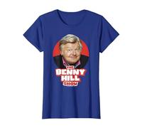 Benny Hill Show Comediante Sonrisa Texto Logo Camiseta, Mujer, Azul Real, L