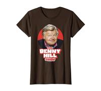 Benny Hill Show Comediante Sonrisa Texto Logo Camiseta, Mujer, Marrón, S