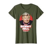 Benny Hill Show Comediante Sonrisa Texto Logo Camiseta, Mujer, Verde Oliva, S