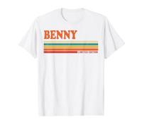 Benny Retro Nombres Personalizados Vintage Rayas Camiseta gráfica económica, Hombre, Blanco, S