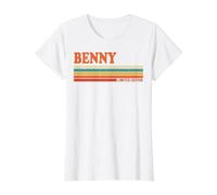 Benny Retro Nombres Personalizados Vintage Rayas Camiseta gráfica económica, Mujer, Blanco, S