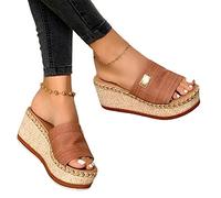 Benoon Sandalias Casual Mujeres Verano Cuña Peep Toe Tacón Alto Plataforma Mules Anti Skid Sandalias Marrón 35