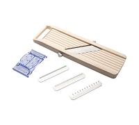 Benriner Cortador de mandolina portátil japonés BN-1 con tres cuchillas intercambiables de acero inoxidable, color marfil, pelador de frutas y verduras, acero inoxidable, blanquecino