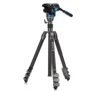 Benro Rhino CF Three Series - Kit de trípode de fibra de carbono de 4 secciones con cabezal de video fluido S6PRO, patas abatibles, conversión de monopié, altura máxima de 70.8 pulgadas, capacidad de