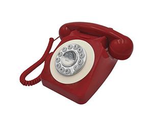Benross 44510 - Teléfono clásico Retro con Cable, Sonido de Timbre clásico, marcación por botón, función de remarcado, fácil configuración, Color Rojo