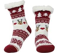 BenSorts Calcetines gruesos de invierno con pinzas antideslizantes para Navidad, Rojo (Christmas Red), M