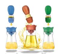 BENTFINE 3 Pcs 200ML Botella de Aceite con Pincel, 2 en 1 Aceitera Dispensador de Aceite con Brocha Silicona, Brocha de Pastelería de Silicona Portátil, Botella de Aceite de Cristal para BBQ, Cocina