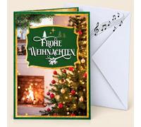 bentino Tarjeta de Navidad con música y luz, Oh Abeto | Tarjeta de felicitación musical navideña con sonido y melodía, DIN A5 con sobre, diseño de chimenea