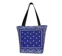 BeNtli Bolso de hombro, bolso grande de lona, bolso informal para mujer, bolsas de compras reutilizables,Patrón Étnico De Estampado De Bandana Azul