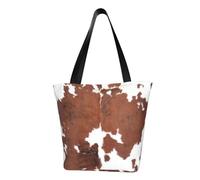 BeNtli Bolso de hombro, bolso grande de lona, bolso informal para mujer, bolsas de compras reutilizables,Animal Marrón Piel De Vaca Estampado Vaca