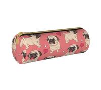 BeNtli Estuche para lápices, Estuche para bolígrafos, Estuche portátil para lápices, Estuche de Cuero, Bolsas de Almacenamiento de papelería, Perro Pug Corazón de San Valentín