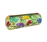 BeNtli Estuche para lápices, Estuche para bolígrafos, Estuche portátil para lápices, Estuche de Cuero, Bolsas de Almacenamiento de papelería, Camaleón de Coloridos Dibujos Animados