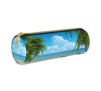 BeNtli Estuche para lápices, Estuche para bolígrafos, Estuche portátil para lápices, Estuche de Cuero, Bolsas de Almacenamiento de papelería, Playa Hawaiana con Palmeras Estampadas