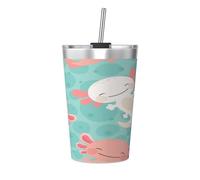 BeNtli Taza de 12 oz, vaso aislado con pajita cónica, taza de café, botella de viaje para coche,Ajolote lindo bebé kawaii
