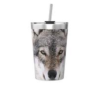 BeNtli Taza de 12 oz, vaso aislado con pajita cónica, taza de café, botella de viaje para coche,Lobo en pintura de invierno