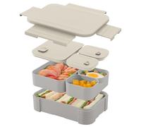 Bento Box 3 en 1 reutilizable - Fiambrera compartimentos, sistema de cierre hermético, diseño compacto y práctico, apto para oficina, escuela, picnic, color gris