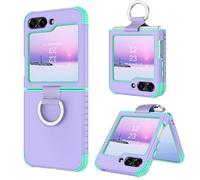 BENTOBEN - Carcasa para Samsung Galaxy Z Flip 5G, resistente a los golpes, 2 en 1, con anillo, funda para niña, niña, hombre, funda para Galaxy Z Flip 6,7 pulgadas, color morado y menta