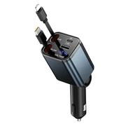 BENTOBEN Cargador Coche Retráctil [Carga Rápida de 4 Puertos] Carga Rápida de Teléfono PD Cargador Movil Coche Tipo C y iOS Cable Extendido Adaptador Compatible con iPhone/Galaxy/Google/Huawei/Tablet