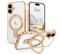 BENTOBEN Funda Magnética para iPhone 16 [Compatible con MagSafe] Carga Inalámbrica con Anillo Soporte Invisible Carcasa iPhone 16 Protectora Completa de Cámara Case Translúcido Enchapado Mate -Oro