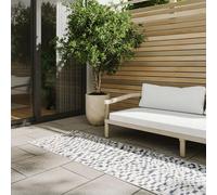 benuta Basic Alfombra Exterior Interior Kaleo - Azul/Blanco 70x200 cm - Diseño Geométrico - Resistente al Clima & UV - Balcón, Terraza, Jardín, Cocina, Dormitorio, Salon - Fácil de Limpiar