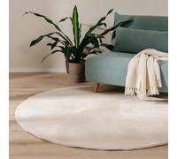 benuta Basic Alfombra Salon Furry - Beis Redonda 160 cm - De Piel sintética - Suave para Sala y Dormitorio - Base Antideslizante - Lavable - Compatible con calefacción bajo Suelo
