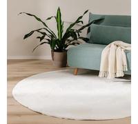 benuta Basic Alfombra Salon Furry - Crema Redonda 120 cm - De Piel sintética - Suave para Sala y Dormitorio - Base Antideslizante - Lavable - Compatible con calefacción bajo Suelo