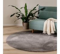 benuta Basic Alfombra Salon Furry - Gris Redonda 120 cm - De Piel sintética - Suave para Sala y Dormitorio - Base Antideslizante - Lavable - Compatible con calefacción bajo Suelo
