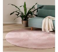 benuta Basic Alfombra Salon Furry - Rosa Redonda 120 cm - Suave para Dormitorio y Sala de Estar - Fibra sintética - Reverso Antideslizante - Lavable - Apta para Suelos radiantes