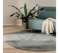 benuta Basic Alfombra Salon Furry - Verde Redonda 120 cm - De Piel sintética - Suave para Sala y Dormitorio - Base Antideslizante - Lavable - Compatible con calefacción bajo Suelo