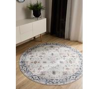 benuta Basic Alfombra Salon George - Crema/Gris 160 cm Redonda - Lavable - Fibra sintética - Estilo: Vintage, Elegante, Retro, Abstracto para Sala de Estar, Comedor, Dormitorio, Entrada