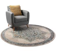 benuta Casa - Alfombra Nido de Fibra sintética, Redonda y en Estilo: Vintage, Estilo Oriental, Shabby Chic, fácil de Limpiar, para salón, Dormitorio, Color Beige/Turquesa, diámetro de 120 cm