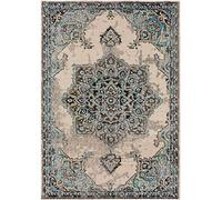 benuta Casa Nest Alfombra - Fibra sintética - Rectangular & en Estilo: Vintage, Estilo Oriental, Shabby Chic, fácil de Limpiar para salón Dormitorio, Beige/Turquesa, 80 x 150 cm