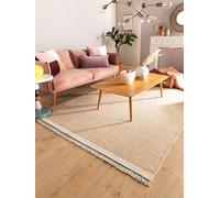 benuta Karla Pop Alfombra de lana, color beige, 120 x 170 cm, algodón, rectangular, estilo liso, Hygge & Cozy, minimalista, fácil de limpiar para salón o dormitorio