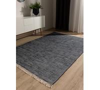 benuta Pop Alfombra Algodón Tom - Azul Oscuro 70x120 cm - Tejida a Mano para Dormitorio, Sala de Estar y Salon - 100% Reciclado - Apta para Suelos radiantes