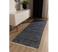 benuta Pop Alfombra Algodón Tom - Azul Oscuro 70x200 cm - Tejida a Mano para Dormitorio, Sala de Estar y Salon - 100% Reciclado - Apta para Suelos radiantes
