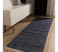 benuta Pop Alfombra Algodón Tom - Azul Oscuro 80x250 cm - Tejida a Mano para Dormitorio, Sala de Estar y Salon - 100% Reciclado - Apta para Suelos radiantes