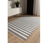 benuta Pop Alfombra Algodón Tom - Gris/Crema 160x230 cm - Tejida a Mano para Dormitorio, Sala de Estar y Salon - 100% Reciclado - Apta para Suelos radiantes