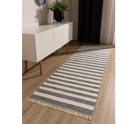 benuta Pop Alfombra Algodón Tom - Gris/Crema 80x250 cm - Tejida a Mano para Dormitorio, Sala de Estar y Salon - 100% Reciclado - Apta para Suelos radiantes