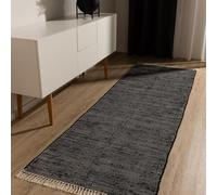 benuta Pop Alfombra Algodón Tom - Negro 80x250 cm - Tejida a Mano para Dormitorio, Sala de Estar y Salon - 100% Reciclado - Apta para Suelos radiantes