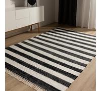 benuta Pop Alfombra Algodón Tom - Negro/Crema 120x170 cm - Tejida a Mano para Dormitorio, Sala de Estar y Salon - 100% Reciclado - Apta para Suelos radiantes