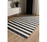 benuta Pop Alfombra Algodón Tom - Negro/Crema 60x100 cm - Tejida a Mano para Dormitorio, Sala de Estar y Salon - 100% Reciclado - Apta para Suelos radiantes