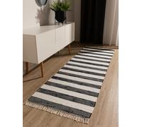 benuta Pop Alfombra Algodón Tom - Negro/Crema 70x200 cm - Tejida a Mano para Dormitorio, Sala de Estar y Salon - 100% Reciclado - Apta para Suelos radiantes