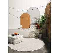 benuta Pop Alfombra Exterior Interior Mars - Crema Redonda 160 cm - Relieve Abstracto para Balcón, Terraza, Jardín - Cocina, Dormitorio, Salon - Fácil de Limpiar - Apta para Suelos radiantes