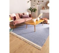 benuta Pop - Alfombra Karla - Azul 120x170 cm - Algodón, lana - Rectangular y en estilo: liso, Hygge y acogedor, minimalista - De fácil cuidado para salón y dormitorio