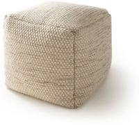 benuta Puf hecho a mano de lana Rocco cuadrado - Crema