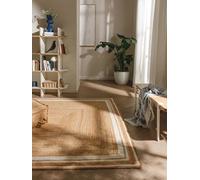 benuta Alfombra de yute natural Jutta con cenefa blanca, 160 x 230 cm, tejida a mano, diseño natural, adecuada para calefacción por suelo radiante