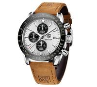 BENYAR by Relojes Hombre Cronógrafo Analógico Movimiento de Cuarzo Impermeable Luminoso Fecha Banda de Cuero Reloj de Pulsera Negocios Casual Diseñador Relojes Elegante Regalo para Hombres