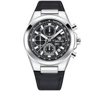 BENYAR Reloj Hombre Cronógrafo Analógico Elegante Acero Inoxidable con Correa de Piel Ecológica - Resistente al Agua 30m (3ATM) Estilo Casual de Lujo (Negro)