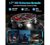 BENYAR Reloj Inteligente Hombre con 1000mAh/Linterna/1.7'' HD Grande Smartwatch con Llamadas/Doble Carga/IP68 Impermeable/100+ Modos Deportivos/SpO2/Pulsómetro/Sueño/Pulsera Actividad Android iOS