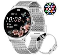 BENYAR SMART Reloj Inteligente Mujer con Llamadas Bluetooth,1.43" AMOLED Smartwatch Mujer Función Femenina, 120+ Modos Deportivos,Monitor de Sueño,IP68 Fitness Tracker para iOS Android Malla Plata
